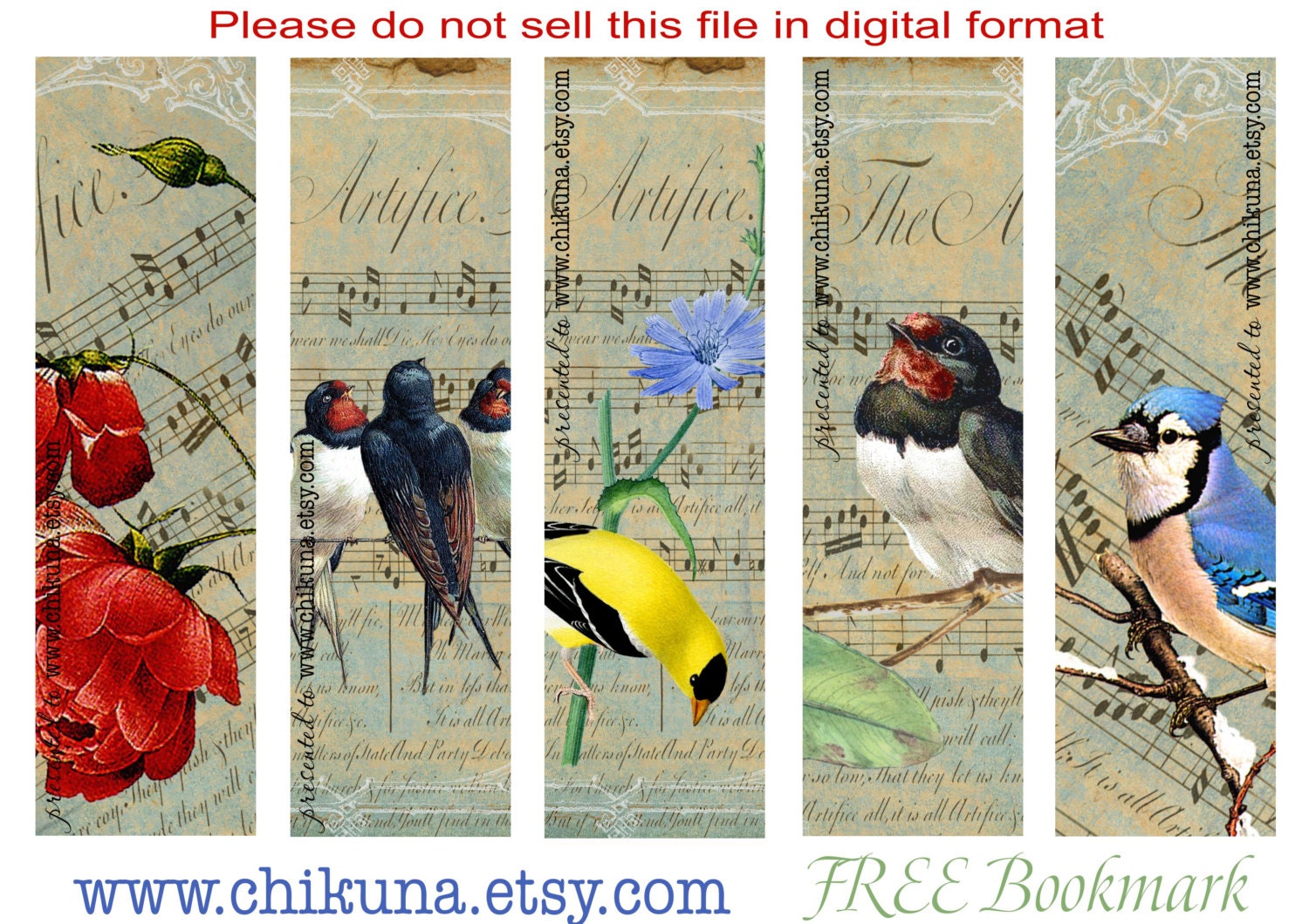FREEBIE Free Download Printable Bookmark GARDEN BIRDs