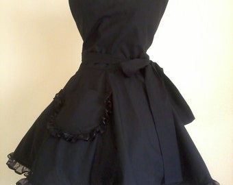 Black Retro Apron Classy Little Black Apron Circular Skirt