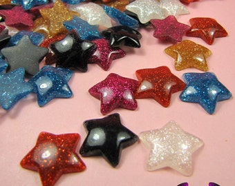 6 pc Domed GLITTER STARS Decoden Resin Flatback Cabochon 20mm