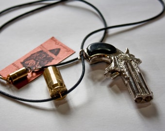 1970s Vintage Die Cast Silver Pirate Cap Gun Replica with Bullet Charm