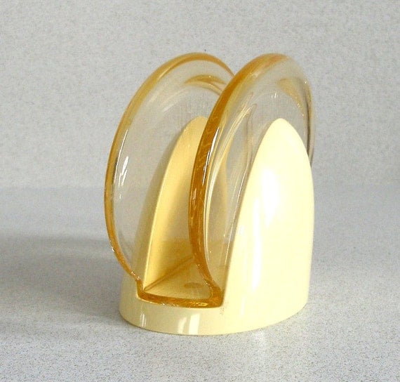 Vintage GUZZINI Lucite NAPKIN HOLDER Twotone Yellow Mid