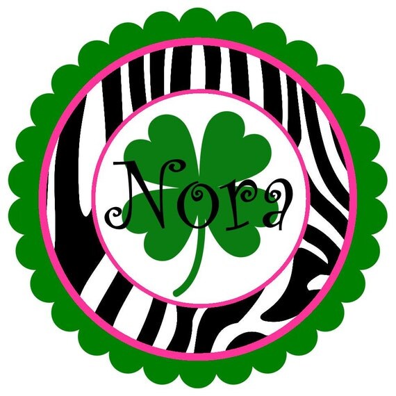 St. Patrick's Day Girly zebra design- personalized - digital image Il_570xn