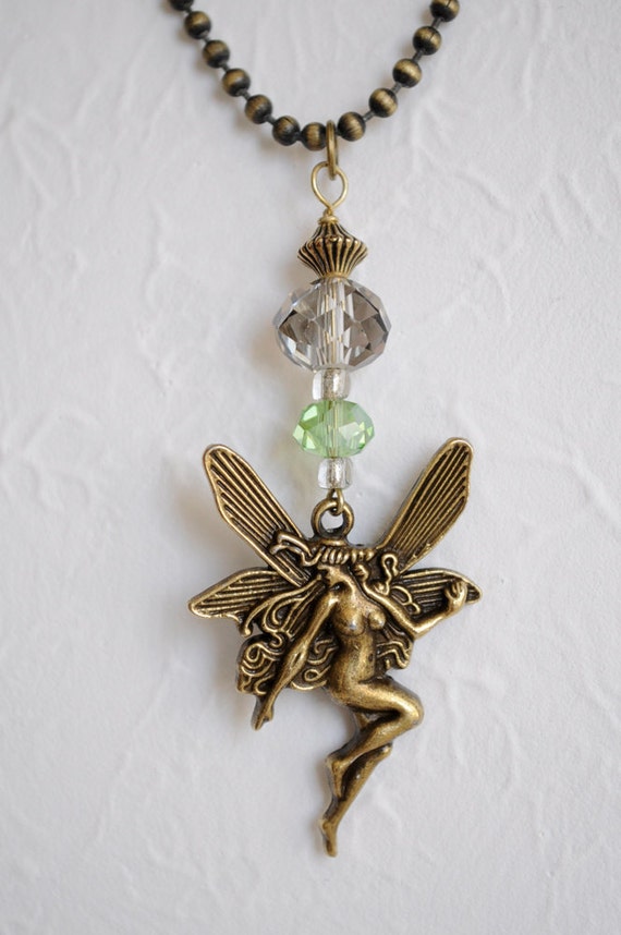 fairy necklace brass and glass