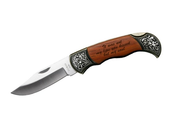 Custom Engraved Quote on Rosewood Pocket Knife Gift