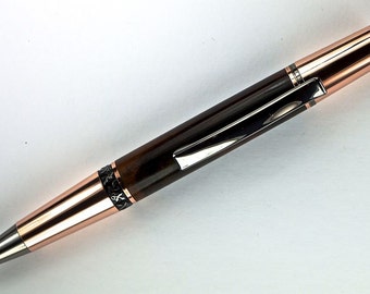 Handcrafted Wooden Pen Hand Turned Amboyna Burl and Rose Gold and Black Titanium Hardware 387O