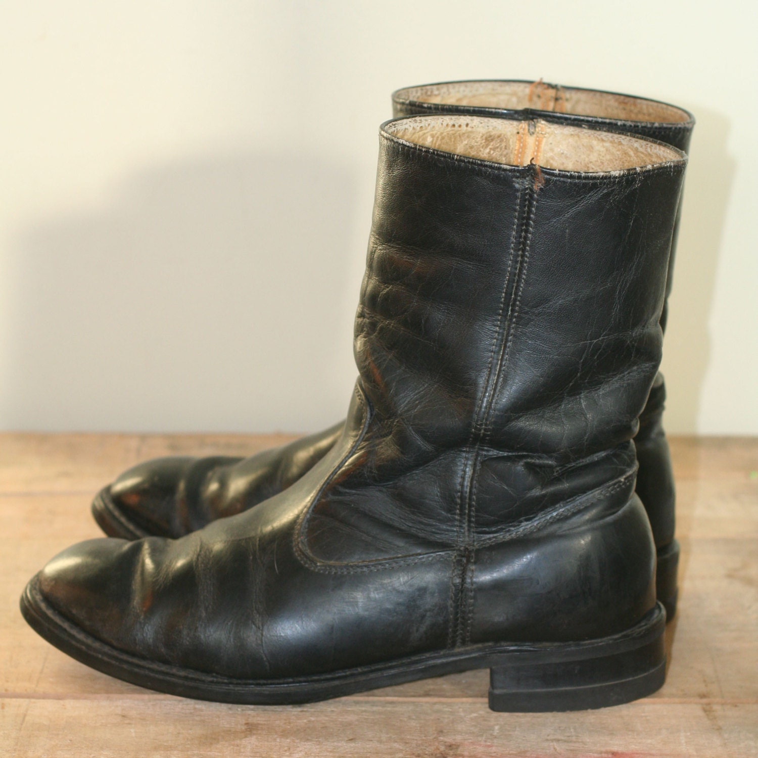 vintage men's black leather motorcycle boots size 8.5E