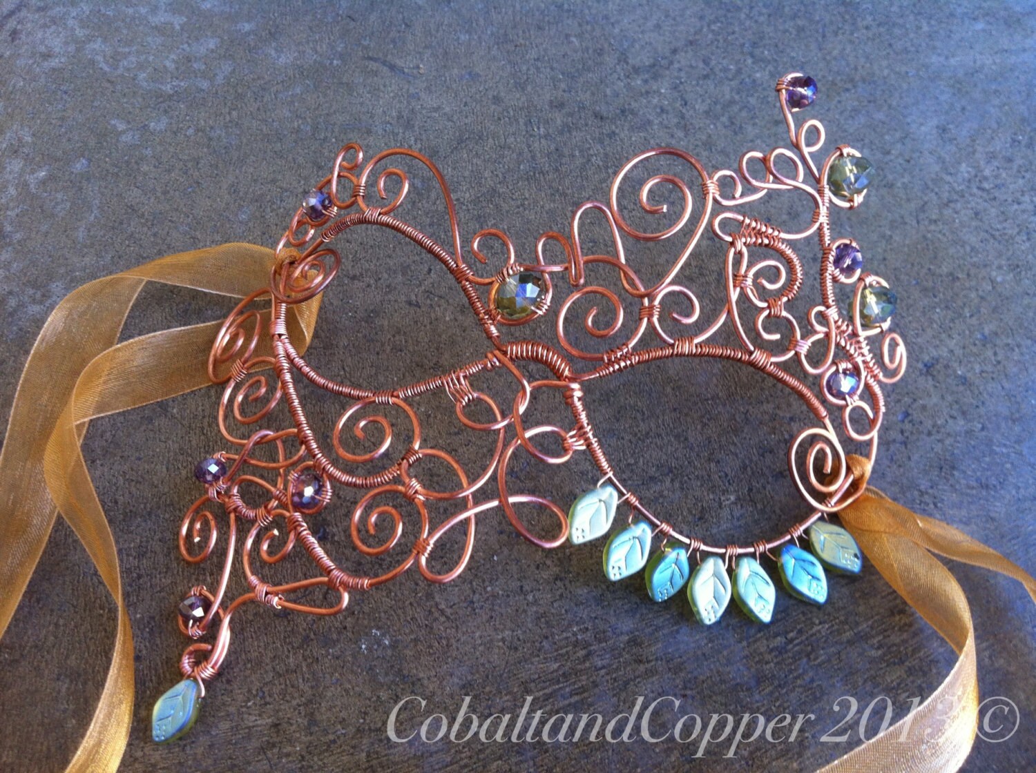 Beaded Copper Wire Masquerade Mask by CobaltandCopper on Etsy