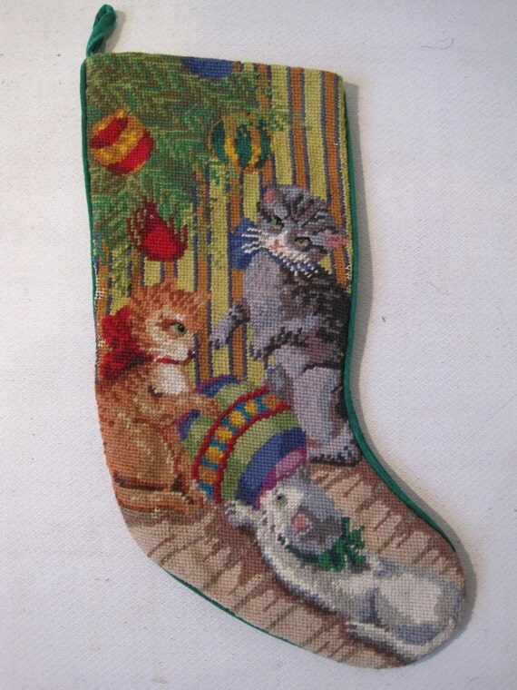 Cat Needlepoint Stocking - Tinyteens Pics