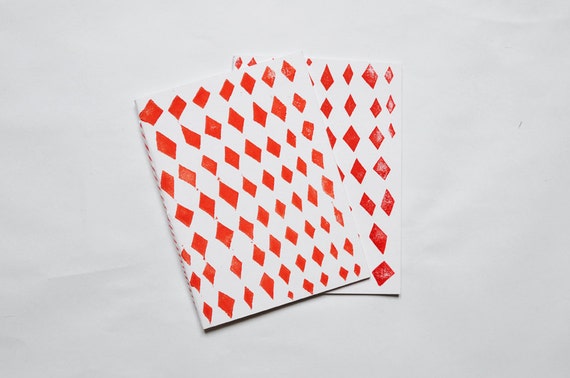 notebooks with red geometric pattern - hand printed