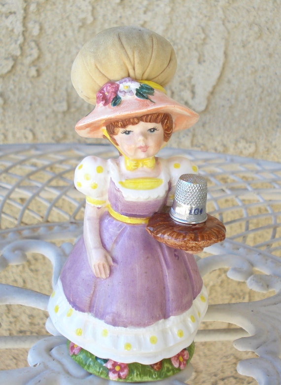 Pin Cushion Thimble Holder Porcelain Lady by OmaCleansTheAttic