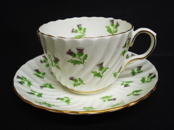 Bone  and Cup Vintage Saucer Wonderful  uk and  Thistle cup Aynsley England China saucer vintage