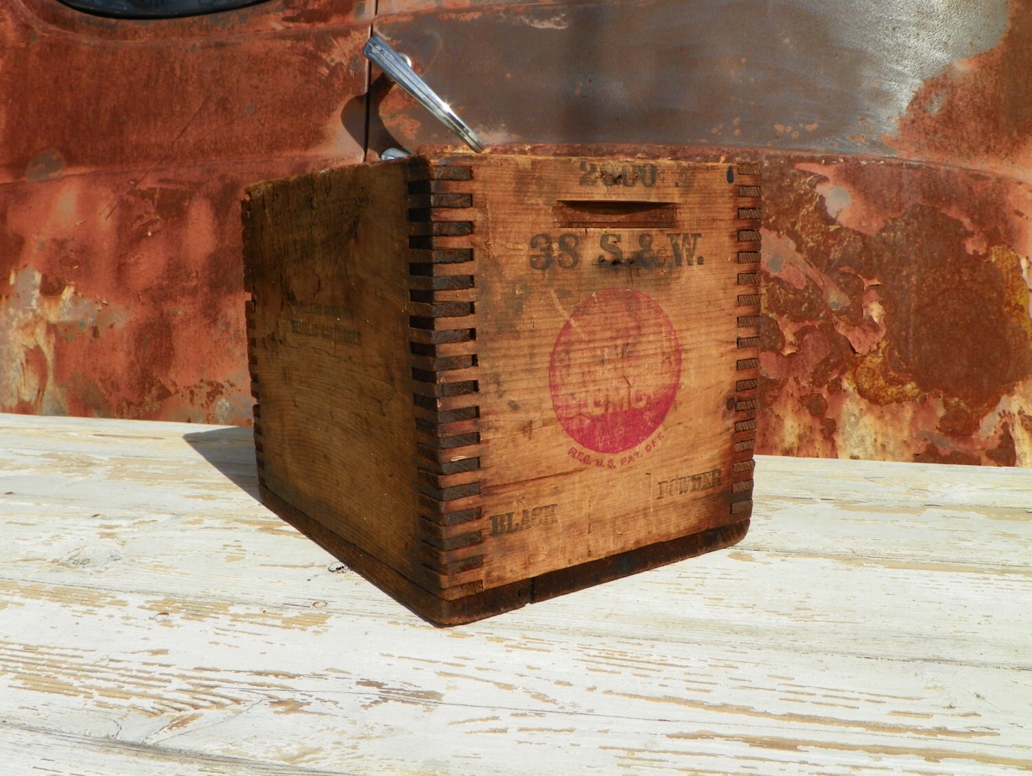 Vintage Remington UMC Wood Ammo Box Metallic Cartridges Black