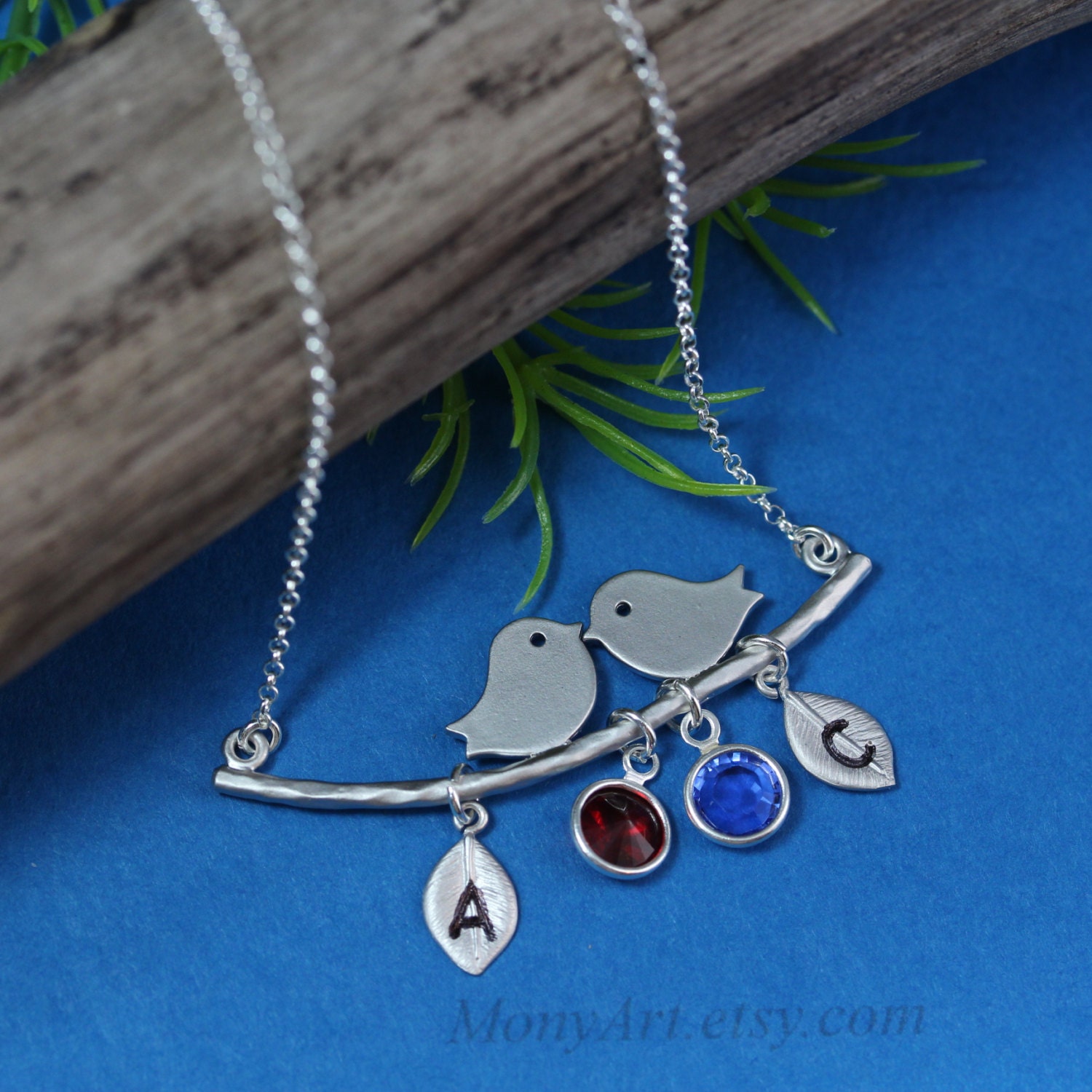Bird Necklace . Personalized with initial and by MonyArt on Etsy