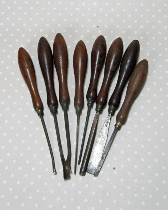Vintage Set of 8 Henry Taylor Wood Carving Gouging Turning