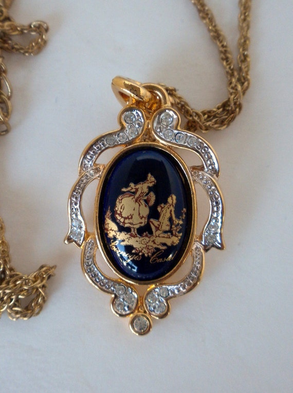 Vintage Necklace Limoges Castel France Cobalt Blue by oldandnew8