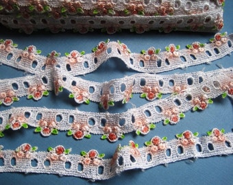 REMNANT - Victorian Venice Lace Beading, White / Rose / Pink / Mint , 1" inch wide, For Dolls, Scrapbook,Decor, Accessories, Mixed Media