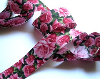 Victorian Roses Cotton Ribbon Trim, Pink, 1 3/8" inch wide, 1 yard, For Victorian & Romantic Crafts