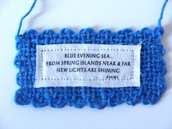 Blue Evening Sea Spring Japanese Haiku Small Wall Hanging Handwoven Handspun