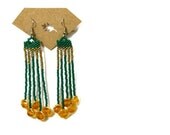 Handmade Emerald Green Dangle Peyote Earrings, Jewelry Gift