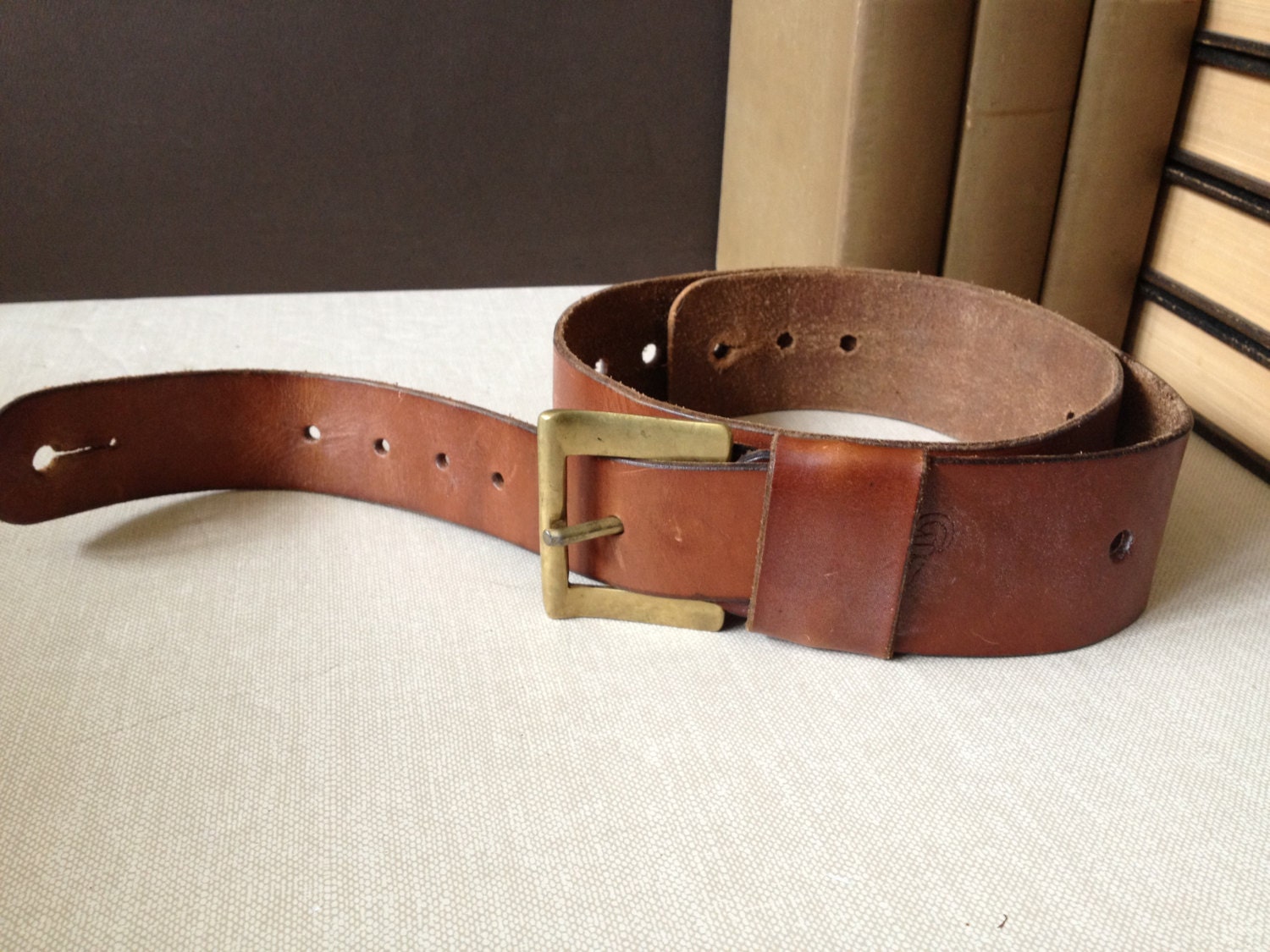 Vtg Distressed Leather Guitar Strap // Brass Buckle