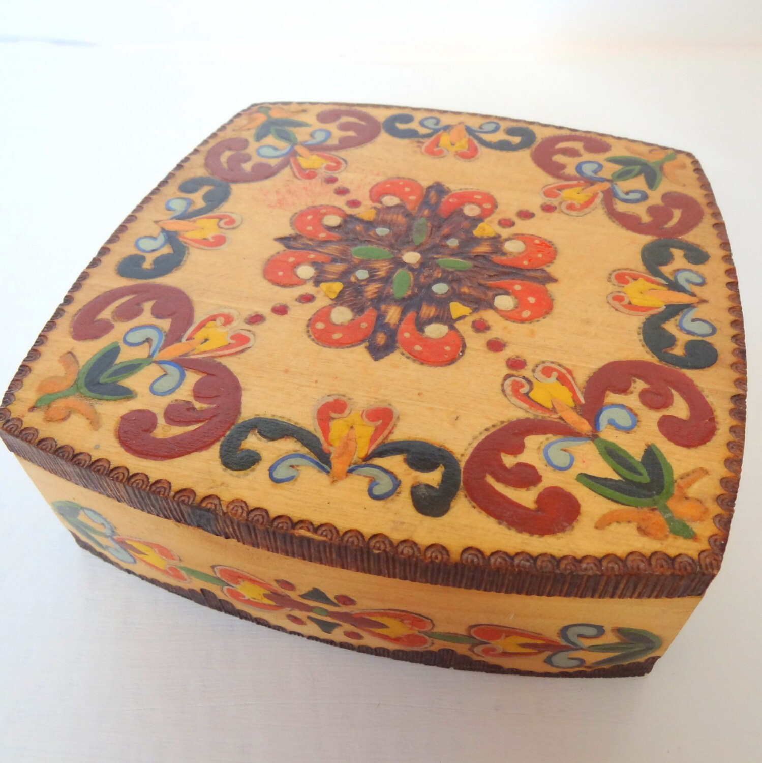 Vintage Wooden Handmade Hippie Jewelry Box