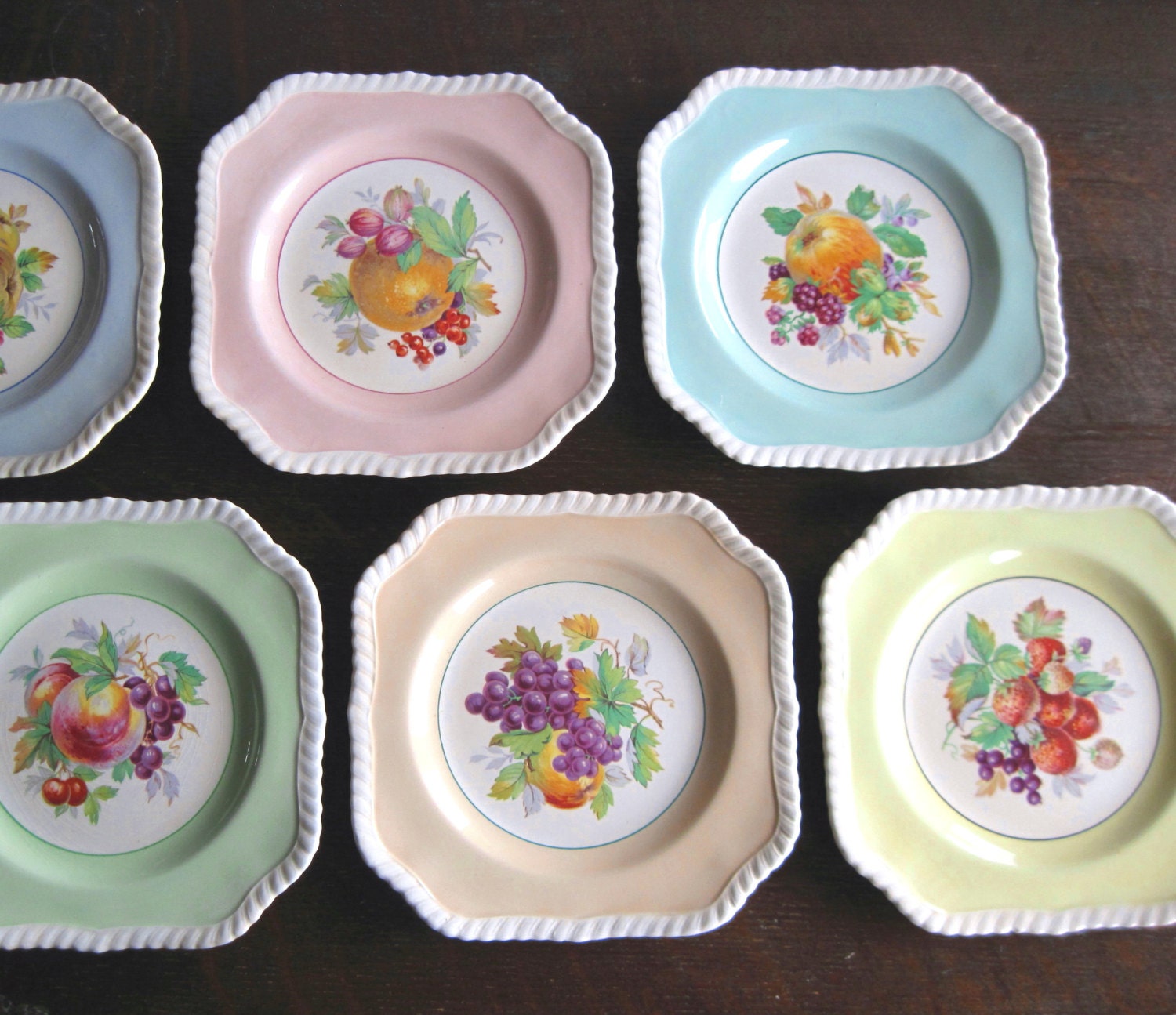 Johnson Bros. Square Salad Plates Fruit Motif Set of Six
