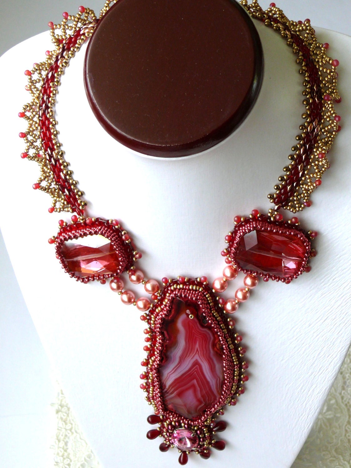 Bead embroidered bridal necklace embroidery seed by MaewaDesign