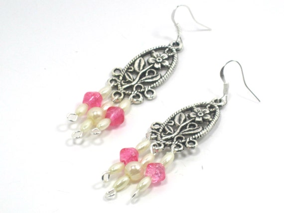 Items Similar To Elegant Pink Chandelier Earrings Pink Beaded Dangle