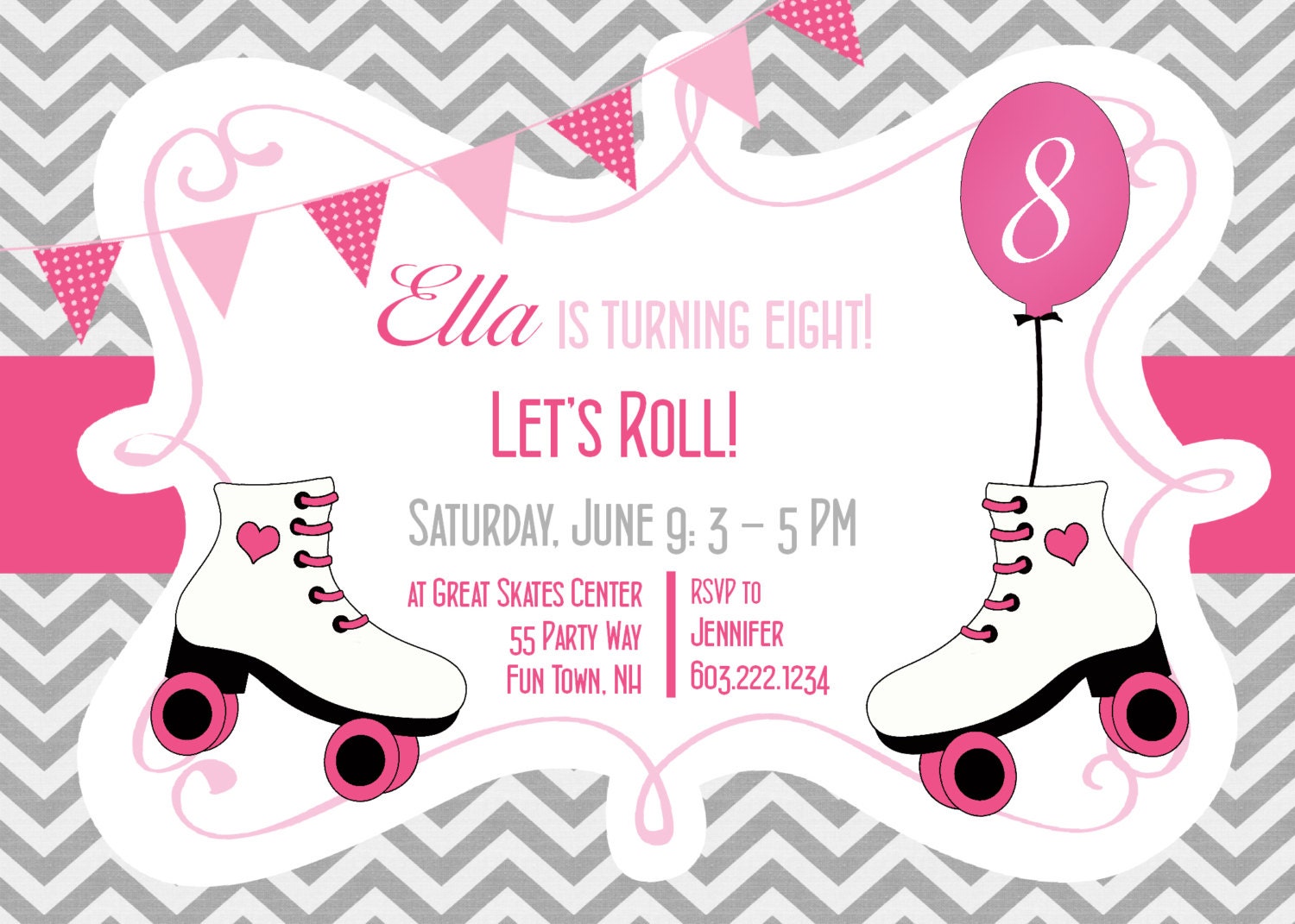 Roller Skating Birthday Party Invitation Printable