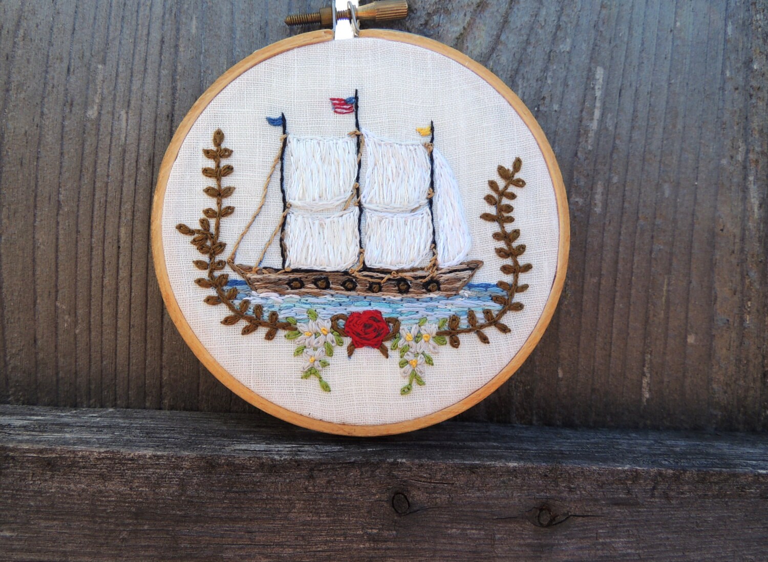 Hoop art hand embroidery nautical ship with by bannerandsail