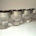 Vintage set of FOUR silver rimmed shot cordials glasses Mad Men Dorothy Thorpe silver band rim trimmed retro cocktail glasses lowball