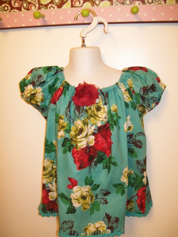 Girls Peasant Blouse Size 5 Vintage Look Roses by pinkiepetunia