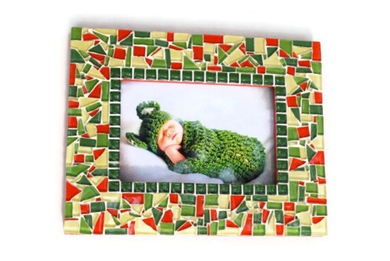 Red and Green Mosaic Picture Frame 4 x 6 by GreenStreetMosaics