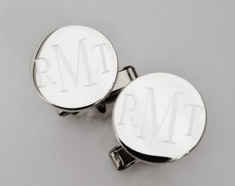 Sterling Silver Cufflinks - Monogram Round Mens Cufflinks Personalized