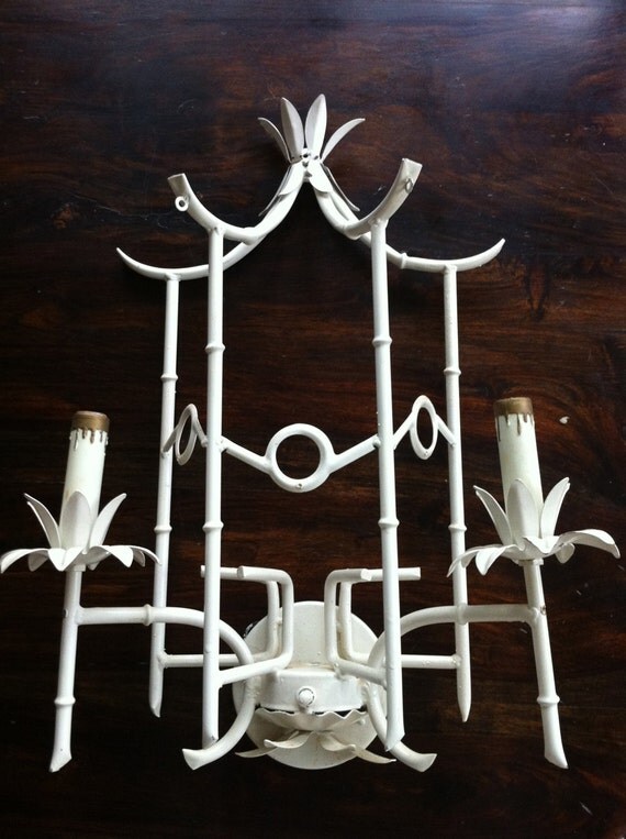 Faux Bamboo Pagoda 2 Light Wall Sconce Palm Beach Hollywood