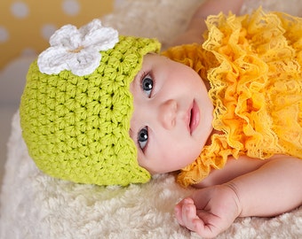 Newborn Baby Girl Hat Newborn Baby Hat Newborn Girl Hat Lime Green Baby Hat Crochet Flower Hat Flapper Beanie Photo Prop Baby Girl Clothes