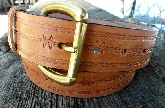 Items similar to Tooled Leather Belt, Men's Leather Belt, Western ...