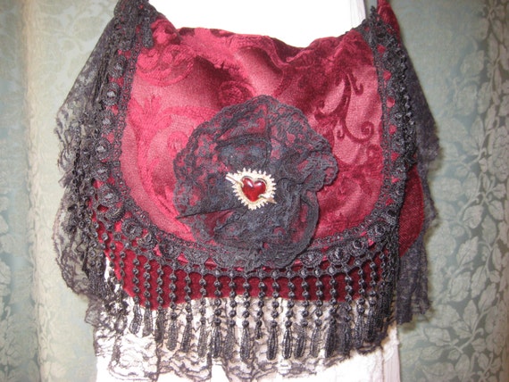 reserved Gypsy Red Velvet Bag Purse Romantic Black Lace
