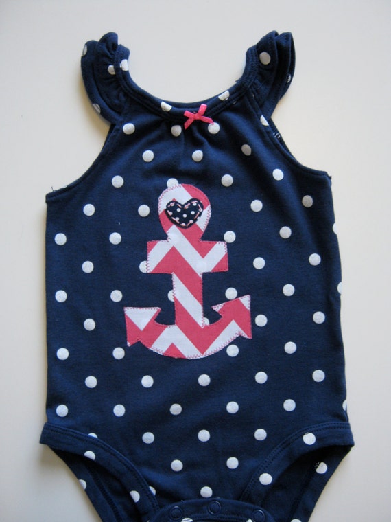 RTG Baby Girls 9 MONTH Navy Tank Onesie Hot Pink Chevron