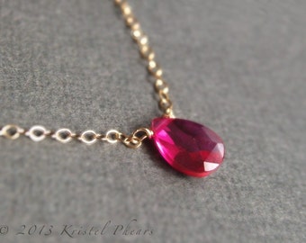 Ruby Necklace - July birthstone, petite lab created gemstone solitaire choker in sterling or gold-filled, minimal layering jewelry Gift
