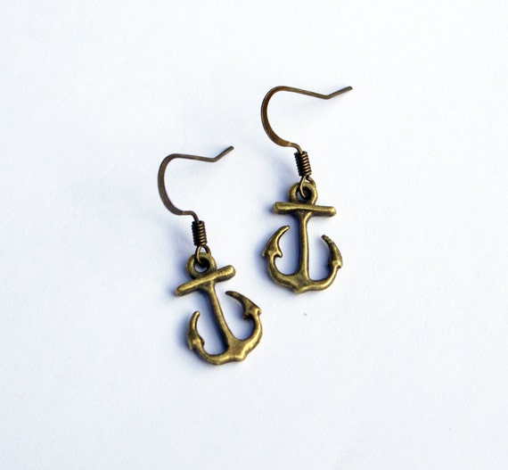 Anchor Earrings Nautical Earrings Brass Anchor Earrings