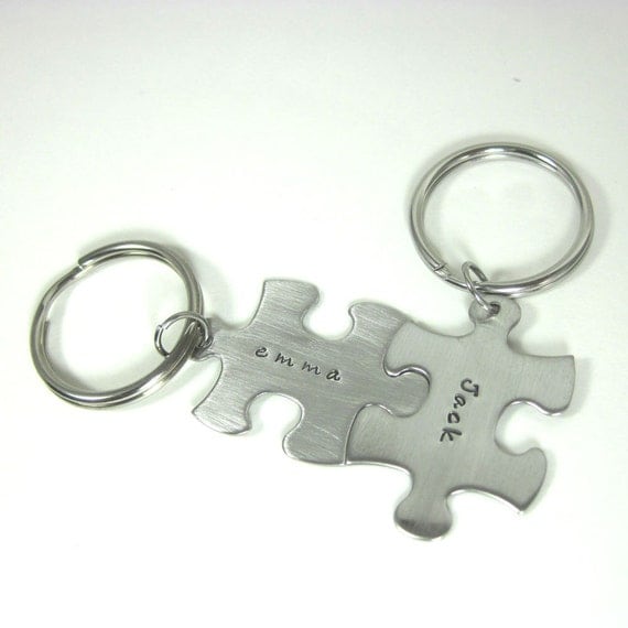 Personalized Puzzle Piece Key Chain Set of Two by HotaruJewelry