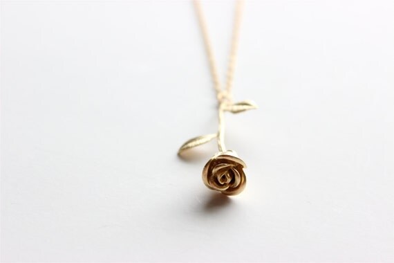 Gold Necklace Rose Necklace Long Necklace 24