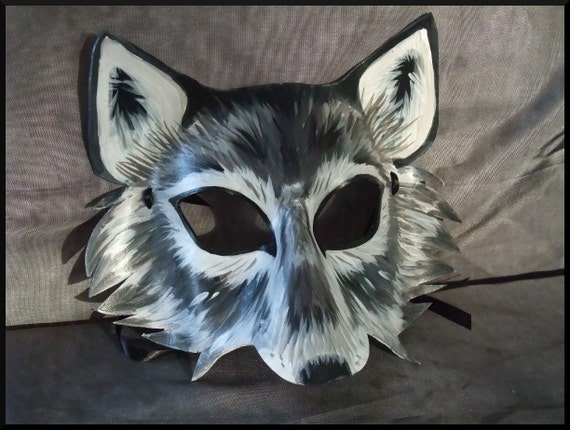 Handmade Leather Grey Wolf Mask
