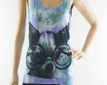 Dog Glasses Animal Style Tank Top Dog Shirt Dyed Fabrics Funny Tees Graphic TShirt Womem Crop Top Tee Shirt Dog T-Shirt Screen Print Size S