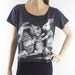 Cat And Rabbits Animal Style Women Crop Top Tee Shirt Black T-Shirt Cat T-Shirt Rabbits T-Shirt Screen Print Size M