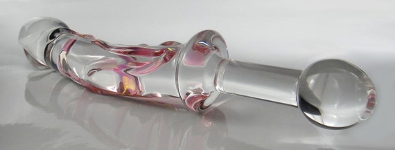 Medium 24K Gold Vein Textured Glass Dildo With Handle Sex Toy