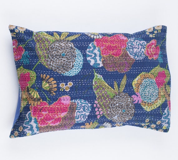 20x30 Sham Pillow Cover Dark Blue Floral Pattern by gypsya