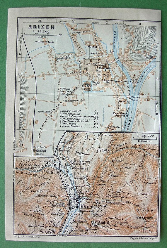 1911 MAP of Brixen or Bressanone in Italy Good for by martin2001