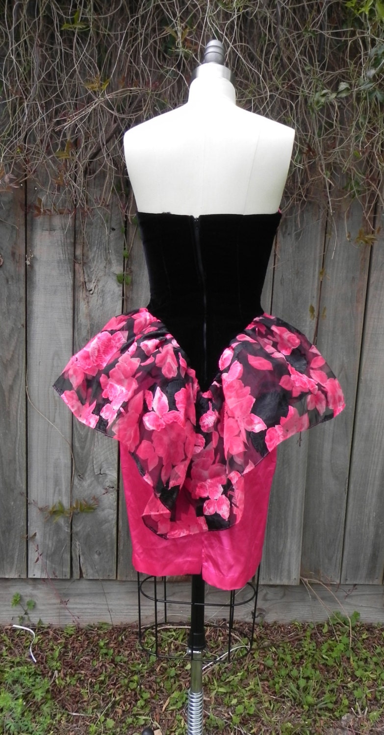 Hot Pink 80s Peplum Prom Dress 